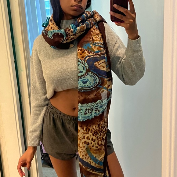 Brown & turquoise scarf - Picture 6 of 11